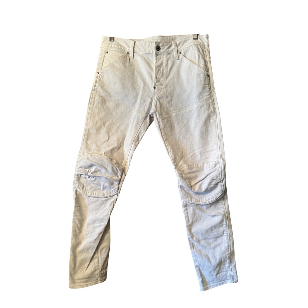 G-Star Raw 5620 3D Tapered Elwood Moto Jeans Mens White Denim Articulated Knee